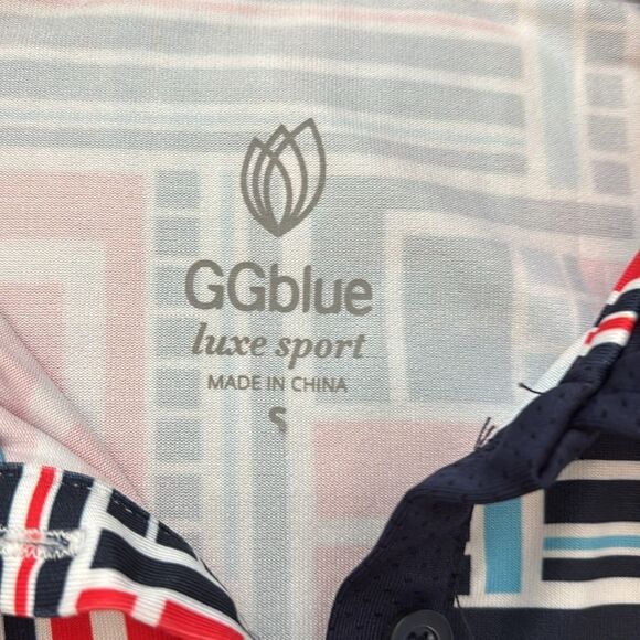 GGBlue Grace National Geometric Red Blue WhiteGolf Polo Tank Size S - Picture 2 of 4
